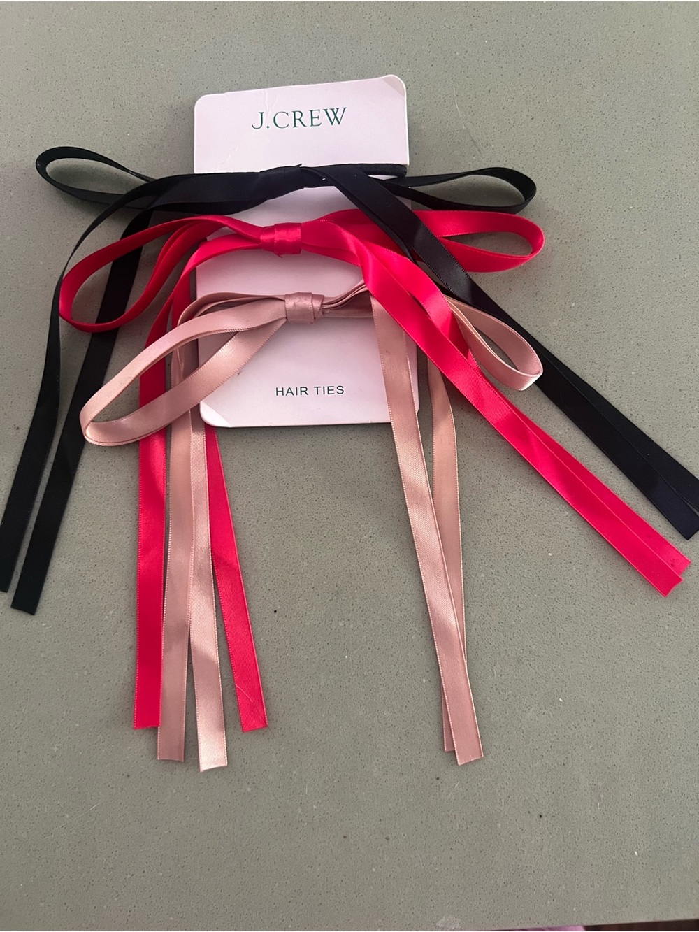 J. Crew Satin Hair Ties Set - Black, Red, Beige. Brand new!